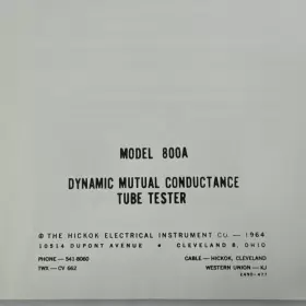 800A HICKOK Dynamic Mutual Conductance Tube Tester Manual #3