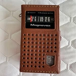 Magnavox 8 Transistor Am Radio Vintage Brown Leather Case Tan Silver. Fixed Price $70.00.